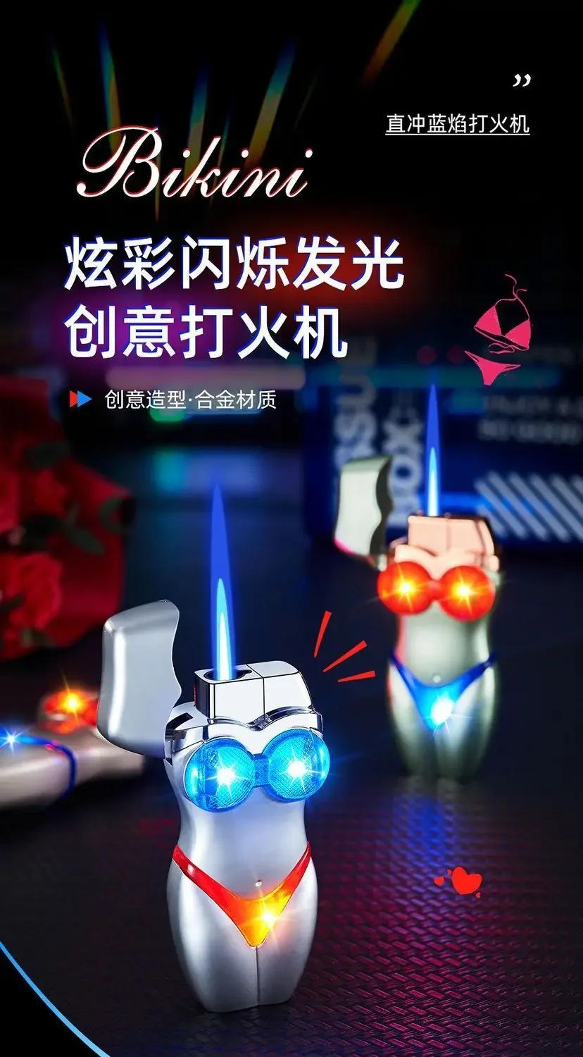 Description Picture 3 of itemFashionable Glowing Bikini Beauty Lighter Windproof Straight Blue Flame Inflatable Lighter Smoking Gadgets for Men Gifts