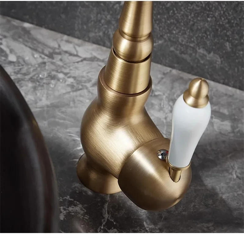 Description Picture 5 of itemAntique Bronze Bathroom Hot  Cold 360 Rotating Basin Brass Sink Deck Mounted Lavotory Kitchen Faucet