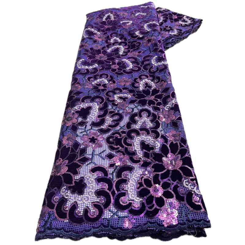 Description Picture 5 of itemClearance sale 2024 Fashion French Embroidery Velvet Lace Fabric African Nigerian With Sequins Lace Fabric For Wedding Dress