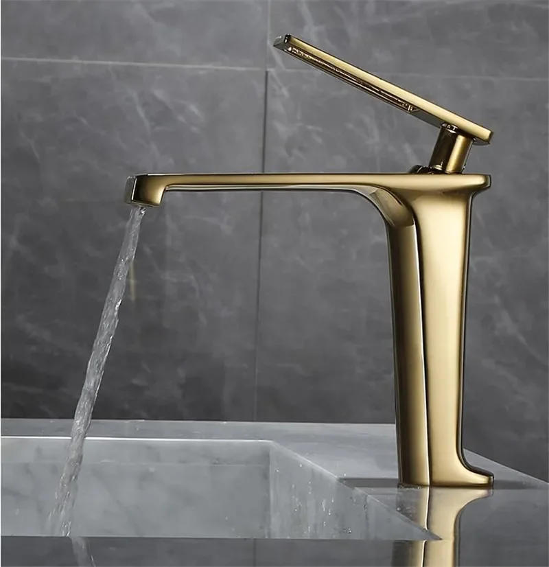 Description Picture 2 of itemShining Gold Faucet Bathroom Basin Faucets Hot Cold Sink Water Mixer Crane Deck Mounted Single Hole Bathroom Tap