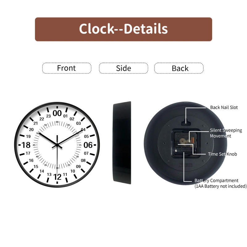 Description Picture 4 of itemRound 24 - Hour Special Timing Wall Clock, Precise Minute Mark Decor (Batteries Not Included), 10-16 Inches