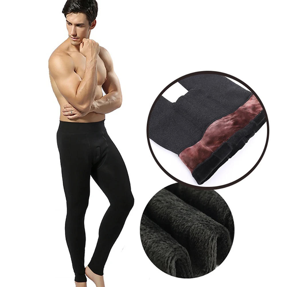 Description Picture 5 of itemMan Black Skinny Extra-thick Slacks Cotton Men’s Thermals Long Johns Fleece Lined Thick Leggings Layer Warm Winter Leggings