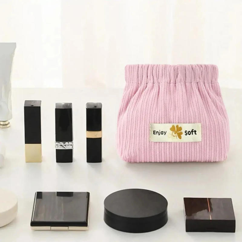 Description Picture 4 of itemCorduroy Makeup Bag Soft Small Corduroy Makeup Pouch Portable Organizing Pouch with Elastic Opening Fashionable Storage Bags
