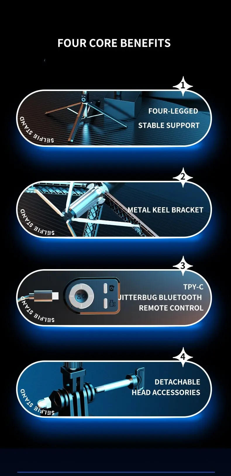 Description Picture 3 of itemXiaomi Extended Version 2.2M Selfie Stick Tripod Phone Stand Holder Selfie Stick with Wireless Bluetooth Remote and Fill Light