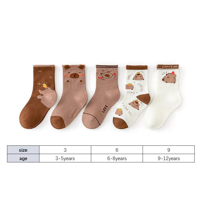 Description Picture 2 of item5Pairs Cute Bear Socks For Kids Mid Tube Socks 3-12Year Boy Girl Baby Cotton Sock Autumn Winter Warm Stockings Children Footwear