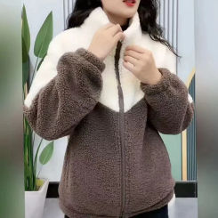 Korean Style Loose Thickened Patchwork Cotton Jacket Autumn Winter Casual Women's Lamb Velvet Coat Trendy Student Outerwear