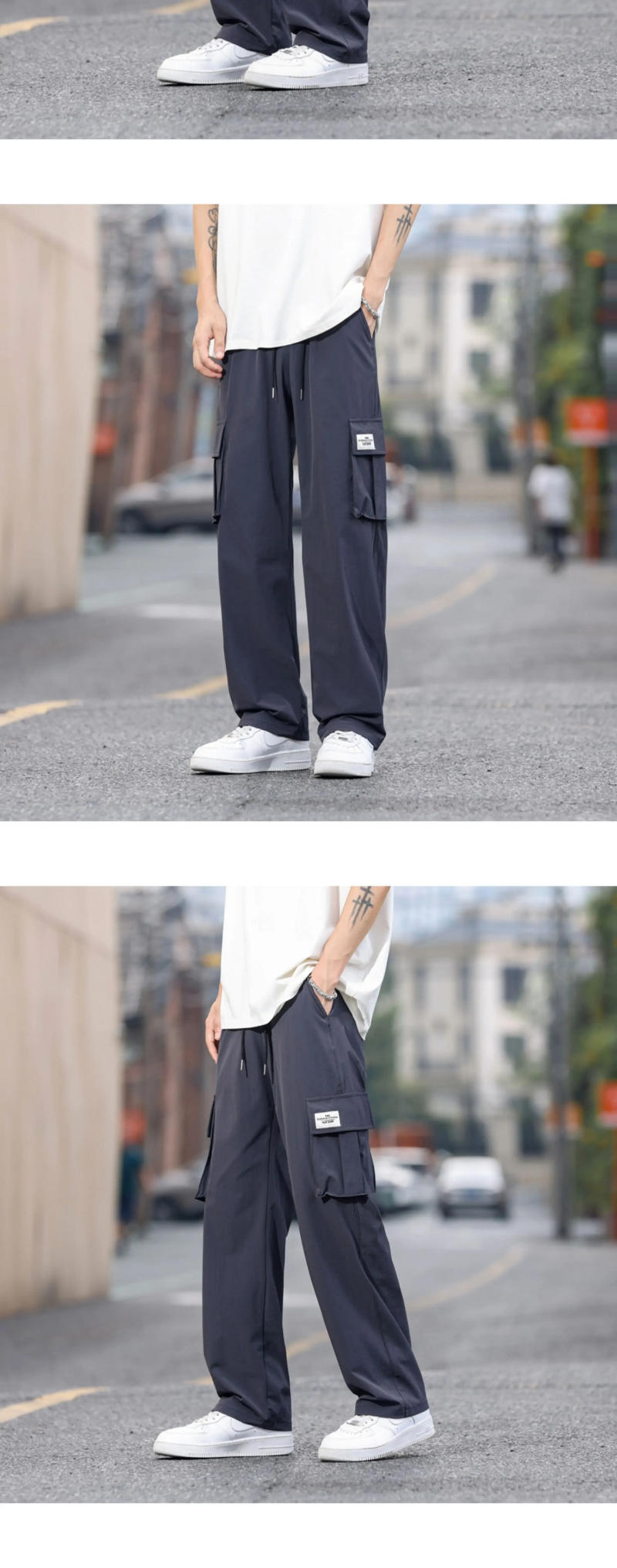 Description Picture 5 of itemMen's Loose Wide Leg Casual Korean Version Trend Large Pocket Drawstring Trousers