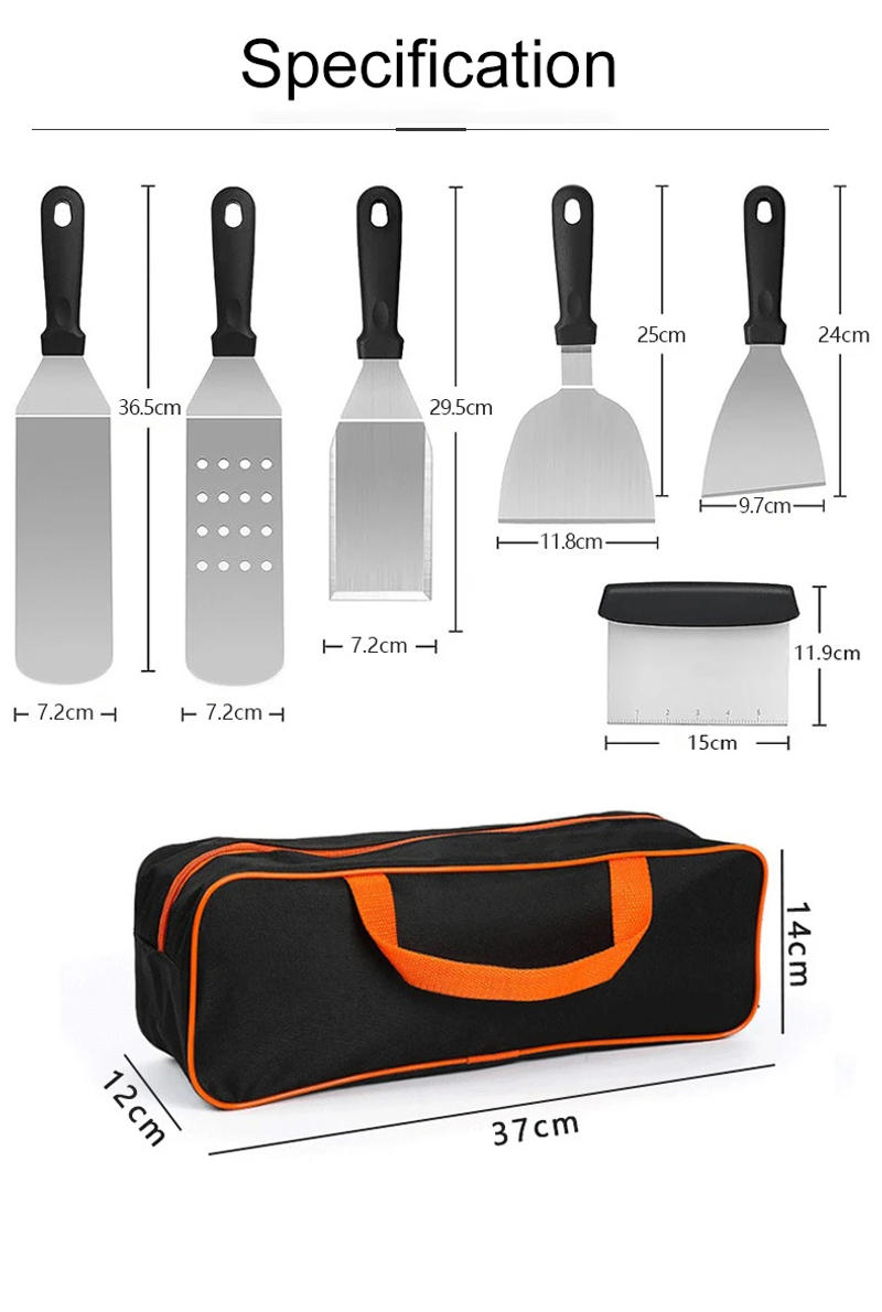 Description Picture 4 of itemPizzathome Stainless Steel Barbecue Scraper Grill Tools 6 Pieces Set for Outdoor Camping Spatulas BBQ Grill Accessories