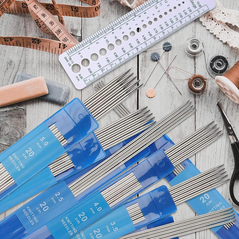 Description Picture 3 of itemDouble Pointed Knitting Needles Kit 20cm Double Ended Stainless Steel Knitting 2mm-5mm Craft Knitting Pins Set for Beginne