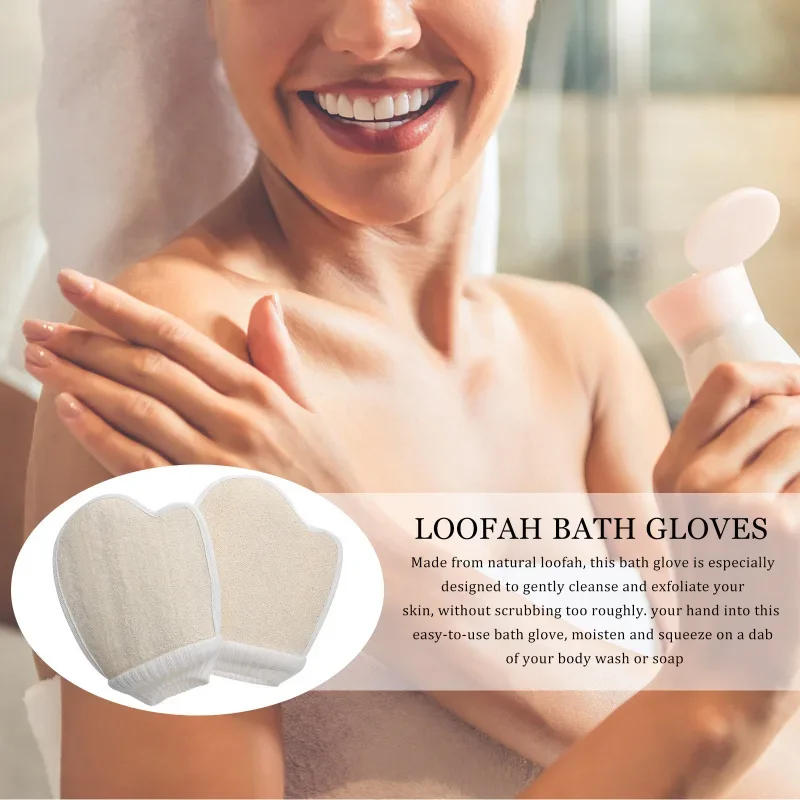 Description Picture 2 of item1/2pcs Loofah Bath Gloves Exfoliating Body Scrubber Sponge Mitt Shower Sponges Cleaning Tools Stretchy Fit Hand Body Scrub Brush