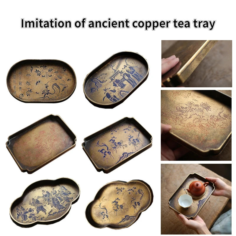 Description Picture 2 of itemImitation of Ancient Copper Tea Tray Pure Handmade Lacquer Painting Tray Home Room/study/office/teahouse Tea Ceremony Supplies