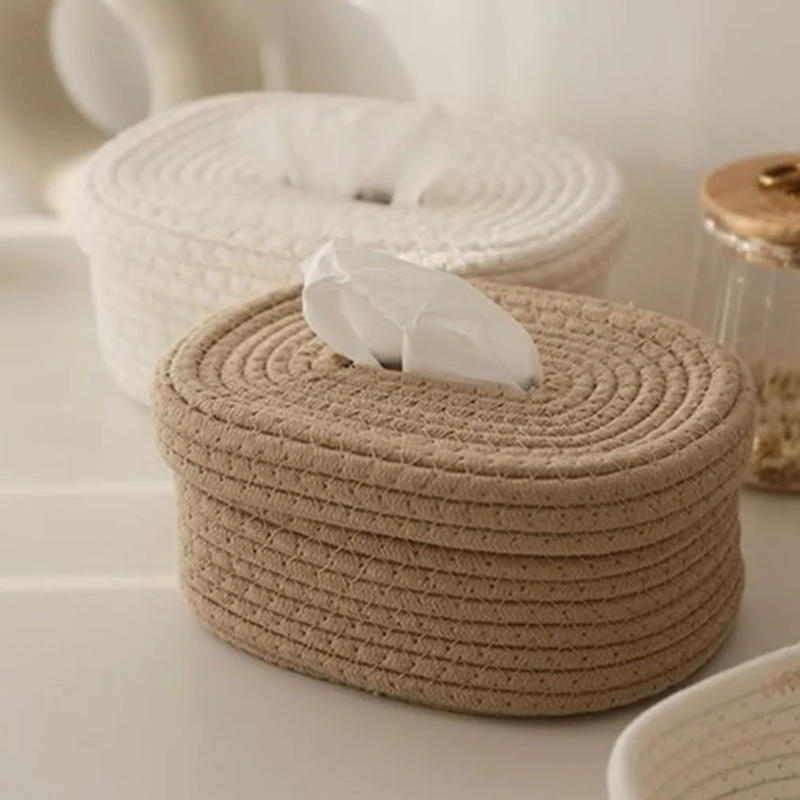 Description Picture 3 of itemTissue Box Cotton Rope Woven Tissue Box Storage Box Desktop Storage Box Pumping Paper Box Home Office Room Car Decor Tissue Box