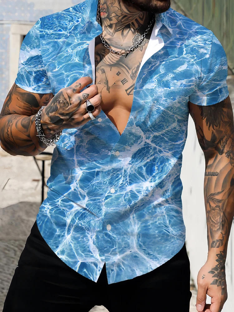 Description Picture 3 of item20243D Digital Ocean Printing Shirt Short sleeved High Quality Shirt Men's Casual Loose Half sleeved Cardigan Shirt Hot Selling