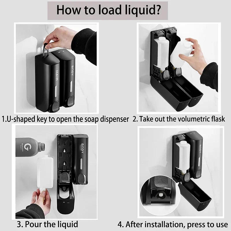 Description Picture 6 of itemBathroom Automatic soap dispenser Trio Wall Mounted Shampoo and Conditioner Dispenser, Conditioner Body Wash Dispenser Set