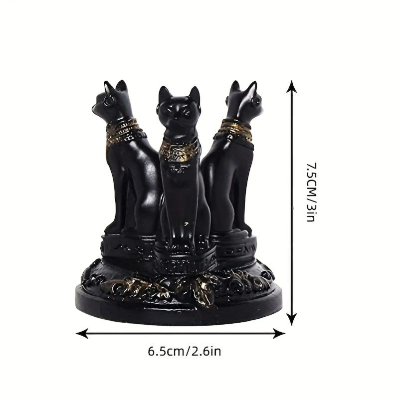 Description Picture 5 of item1pc Cat Crystal Ball Stand Cats Shape Sphere Holder Triple Egyptian Display Base Resin Figurine Statue Office Home Decor