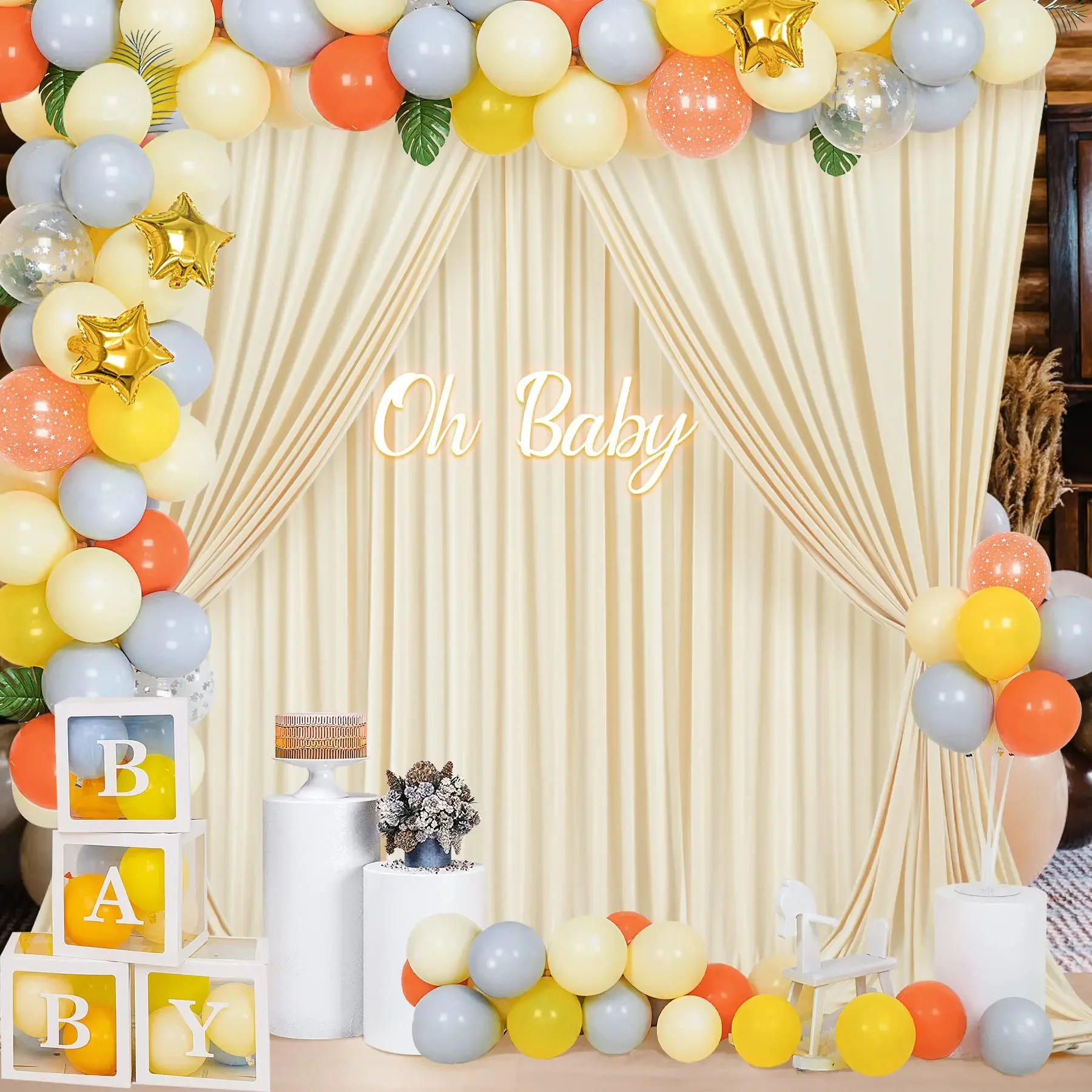 Description Picture 3 of itemWedding Wrinkle Free Backdrop Curtains Soft Silky Photo Backdrop Drapes for Birthday Party Baby Shower Baptism Photography Decor