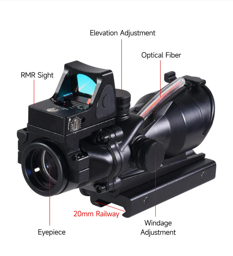 Description Picture 6 of item4X32 Sight with Red Dot Real Fiber Optics Red Green Dot Illuminated RifleScope Etched Reticle Hunting Sight Scope for 20mm Rail