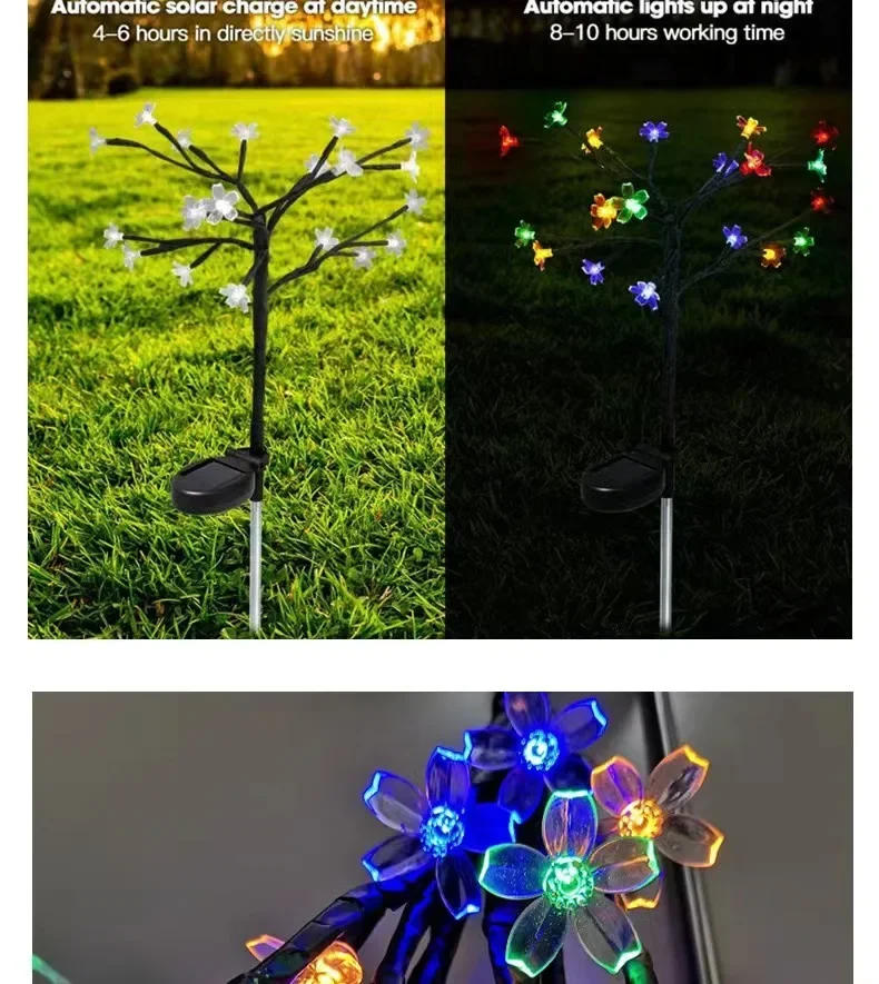 Description Picture 4 of itemSolar Powered Garden Lights Outdoor Christmas Decoration Cherry Blossom Flower Tree Waterproof for Lawn Landscape SunLight