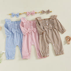 Citgeett Autumn Infant Baby Girl Fall Outfits Long Sleeve Bow Front Jumpsuit Headband Spring Clothes Set