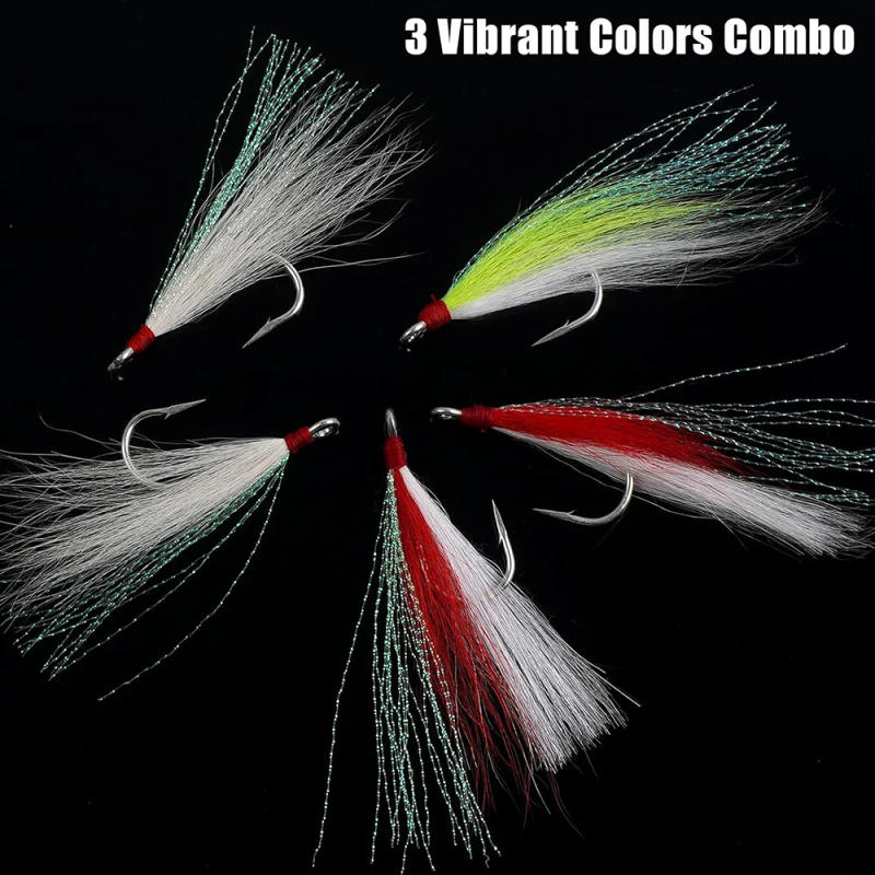 Description Picture 3 of item2pcs Jig Fishing hook with Bucktail Teasers Flash line Dry fly fishing lure Rigs fishhooks for Bass Salmon Fishing