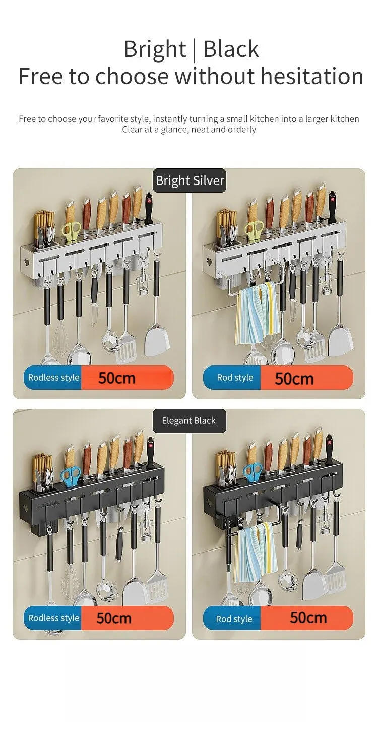 Description Picture 6 of itemStainless Steel Kitchen Storage Rack Wall-mounted Multifunctional Storage Knife Rack with Multiple Brackets and Hooks