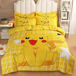 Pikachu children's comforter set children's cartoon bedding set polyester 3D digital printing bedspread bedroom decoration gift