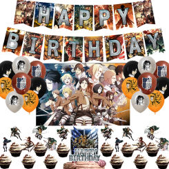 Attack on Titan Birthday Party Decoration Latex Balloon Banner Backdrop Cake Topper Bady Shower