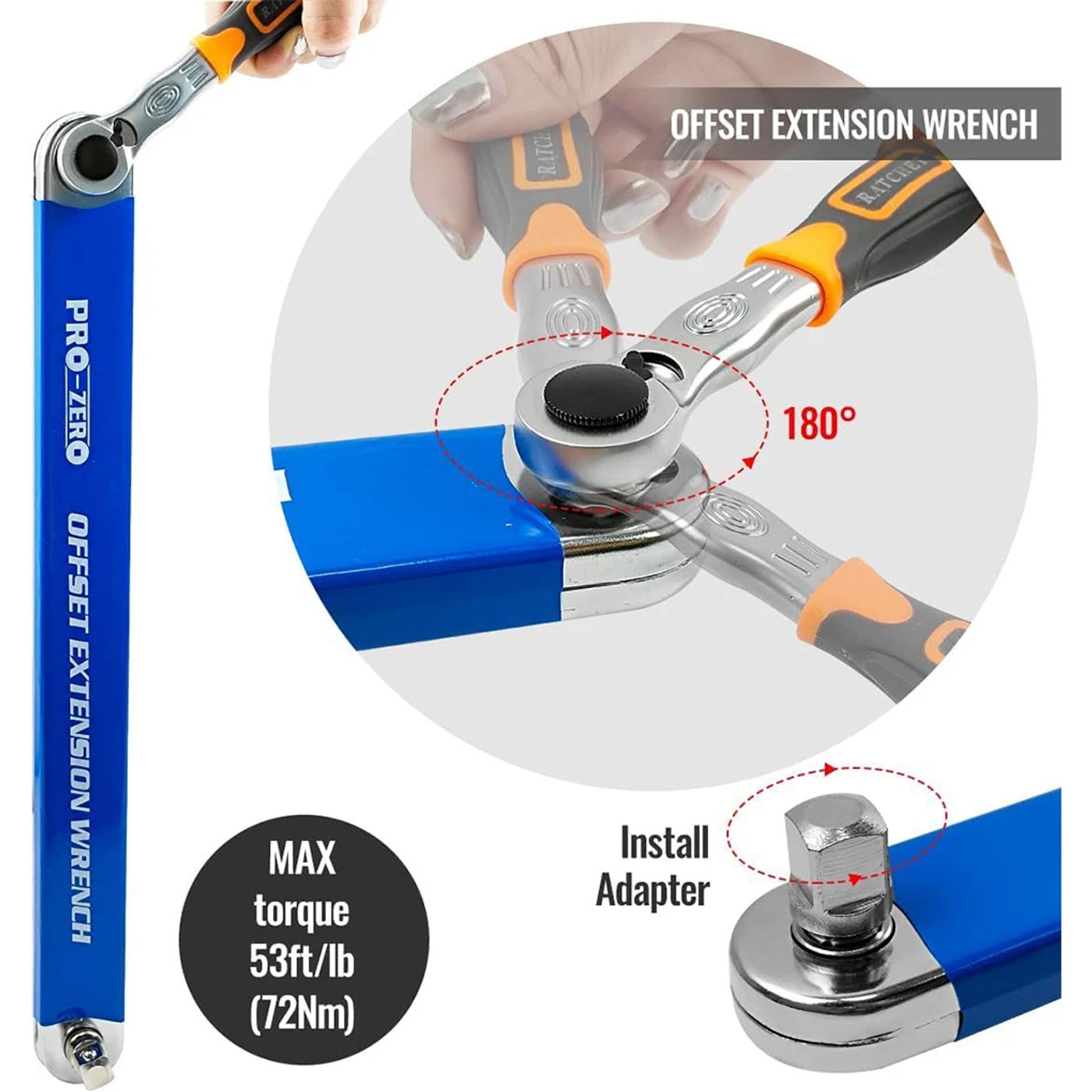 Description Picture 6 of itemOffset Extension Wrench Wrench Tool Hand Tool 1/4 And 3/8 Square Drive Adapters Easy To Adjustable With Storage