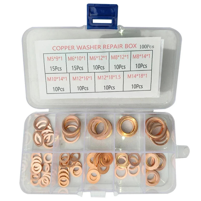 Description Picture 2 of item100Pcs M5 M6 M8 M10 M12 M14 Washer Copper Sealing Solid Gasket Washer Sump Plug Oil For Boat Crush Flat Seal Ring Tool