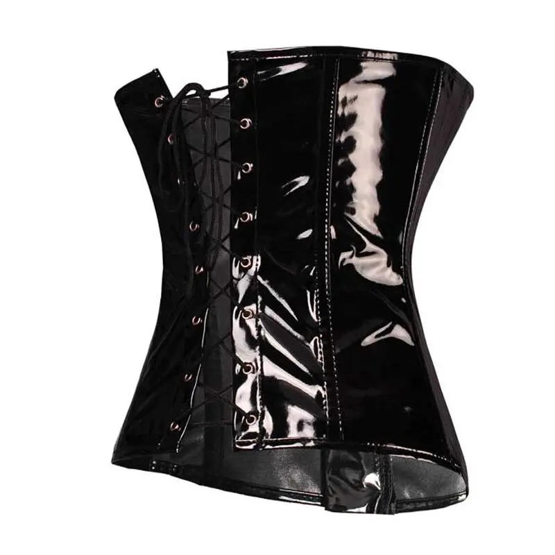 Description Picture 5 of itemBlack Glossy PVC Leather Corset Underbust Bustier Top Sexy Women Waist Cincher Punk Lingerie Shape Body Belt Plus Size Costume