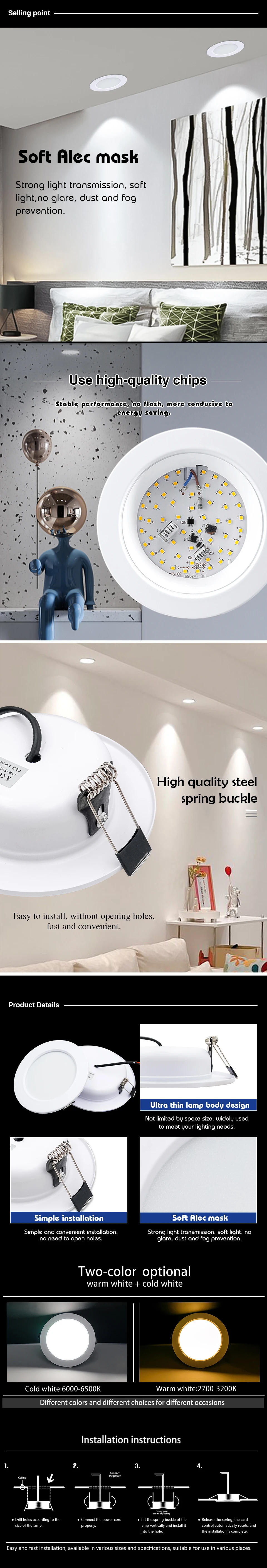 Description Picture 4 of itemLED Downlight 5W 9W 12W 15W Recessed Ceiling Lamp AC110V 220V DC12V 24V Led Panel Down Lights Spotlight for Living Room Lighting