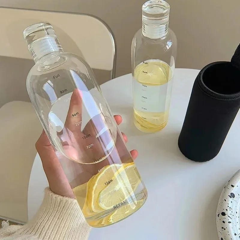 Description Picture 4 of item500/750ml Transparent Plastic Water Bottle Time Marker Creative Large Capacity Leakproof Milk Cup Drinkware Kid School Gym Sport