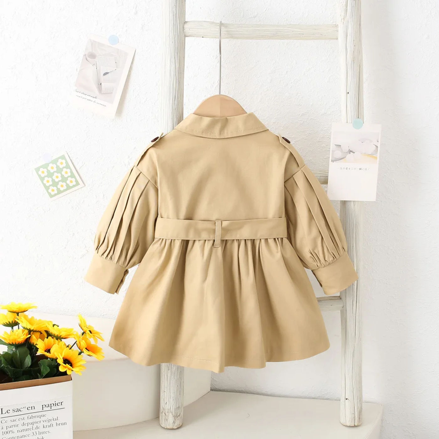 Description Picture 4 of itemTrench Coat For Girl Children's Spring Cute Long Jacket 2024 New Kids Khaki Casual Outerwear Baby Khaki Fashion Windbreaker ï»¿