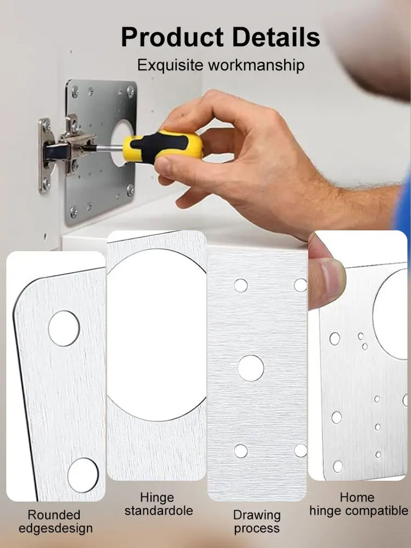 Description Picture 5 of item4/10Sets Hinge Repair Plate Kitchen Cabinet Door Hinges Mounting Plate with Screw Flat Fixing Brackets Furniture Hardware Tools