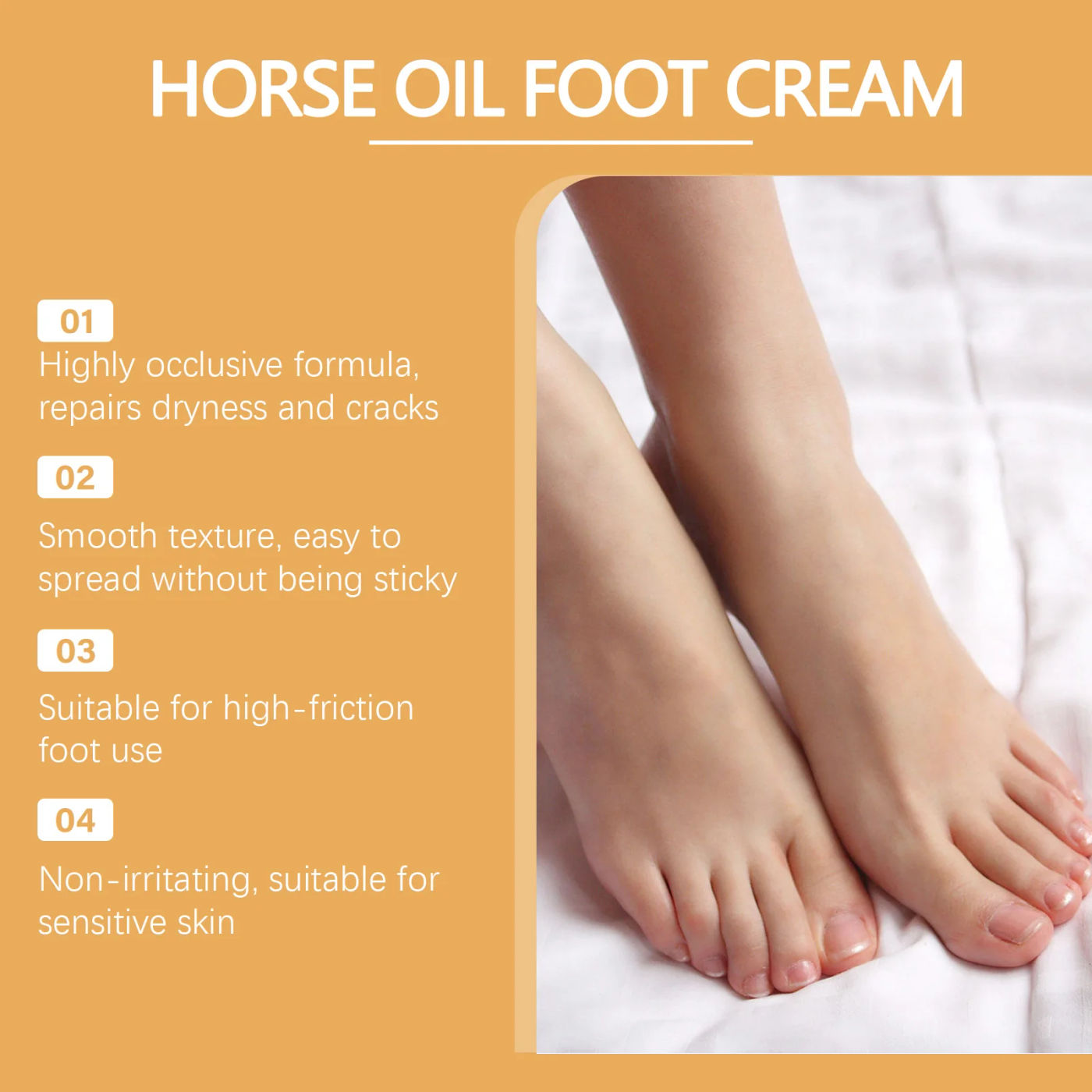 Description Picture 6 of itemHorse Oil Anti Crack Foot Cream Repair Chapping Heel Callus Removal Exfoliation Nourish Smooth Anti-Drying Hand Feet Skin Care