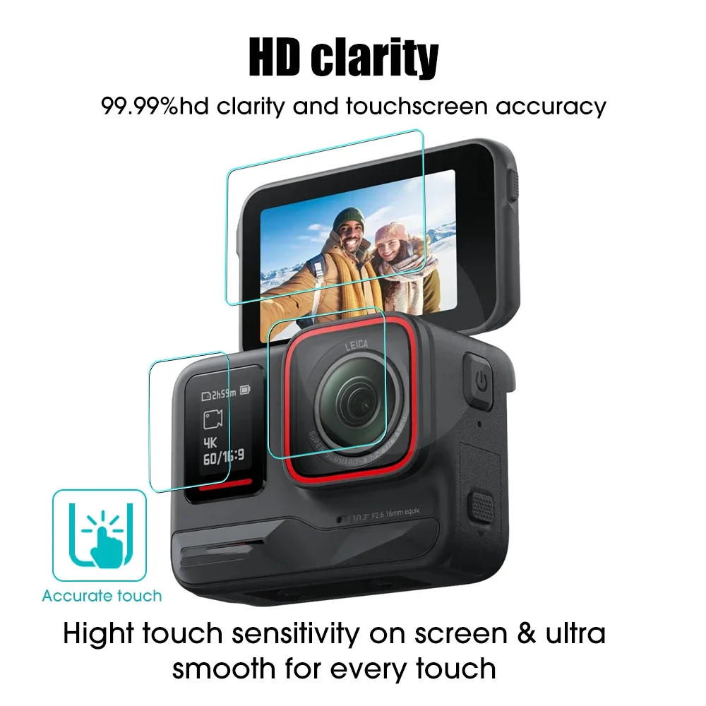 Description Picture 5 of item1-3 Sets for Insta360 ACE Insta360 ACE Pro Camera Tempered Glass Protective Films Anti-scratch HD Clear Lens Screen Protectors