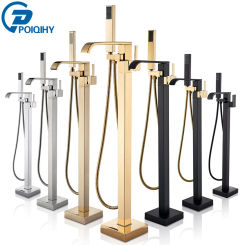 Black Gold Bathtub Shower Faucet Free Standing Bath Spout Faucet Floor Mount Bathroom Crane Hot Cold Clawfoot Tub Mixers