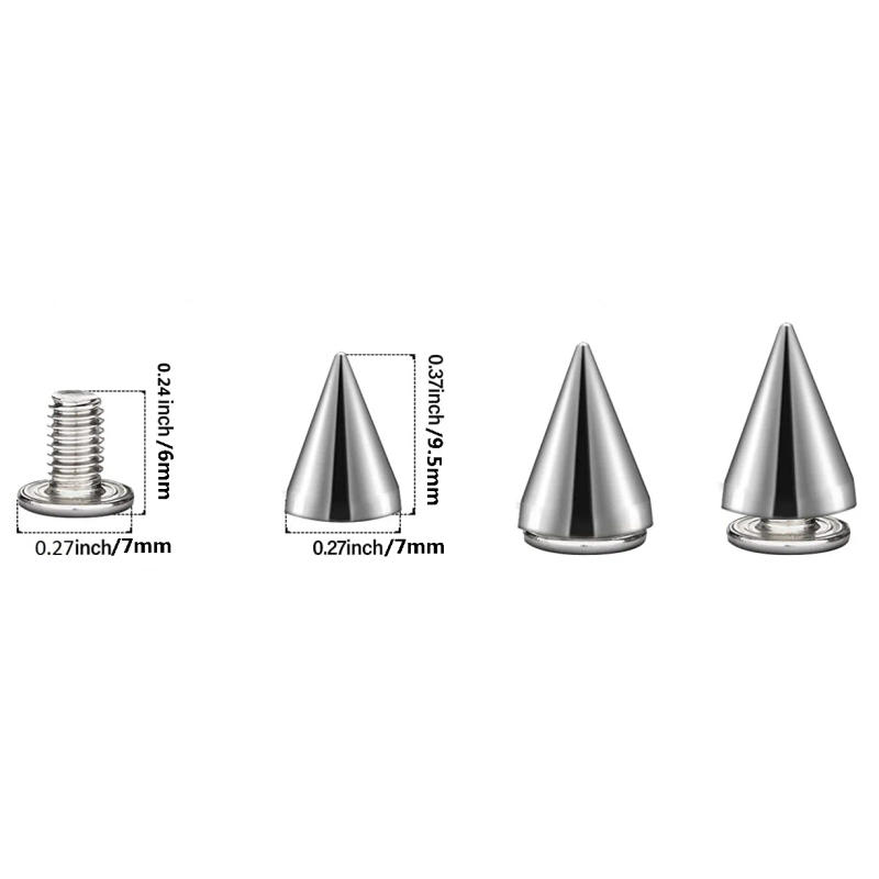 Description Picture 3 of item100Sets 9.5mm Cone Spikes Metal Screwback Studs And Spikes for DIY Leathercraft Decoration Punk Rock Style Clothing Accessories