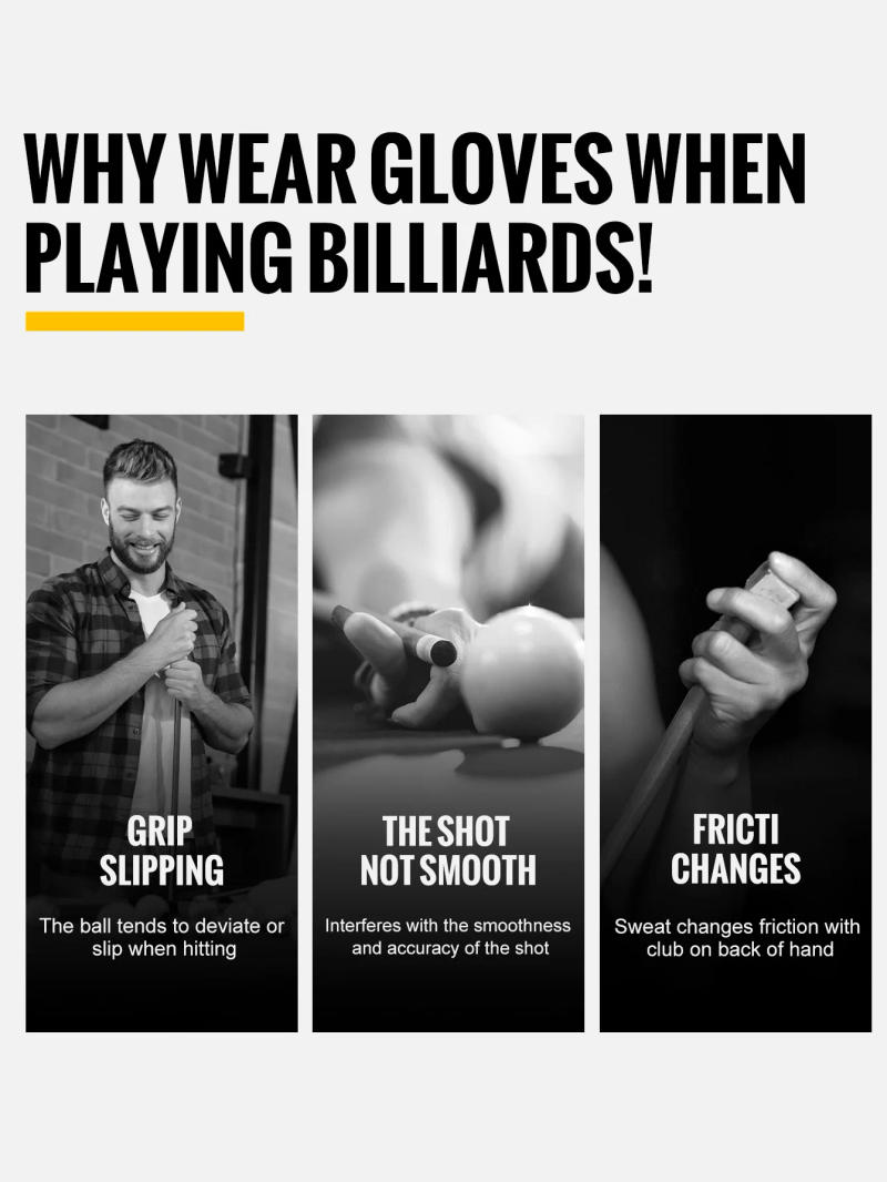 Description Picture 5 of itemWRELS 1pc Left Hand Billiards Glove Three Finger Snooker Billiard Glove Non Slip Stickers Elasticity Billiard Training Gloves