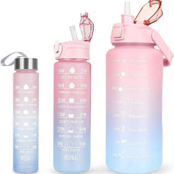3PCs 2000ml,750ml,300ml Gradient Water Bottles Set, Portable, Leak Proof, Halloween Sports Water Bottle With Time Marker Outdoor