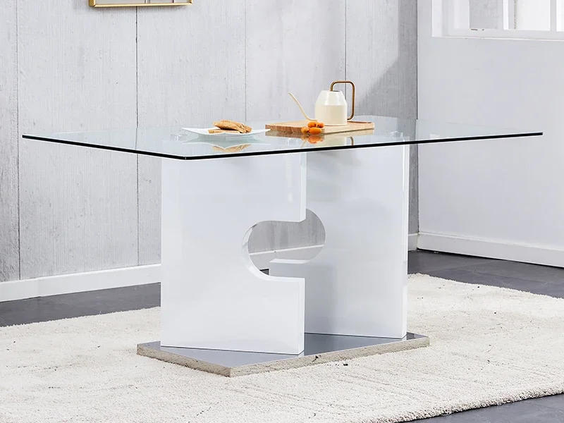 Description Picture 4 of itemDining Table and Chairs, Fits 6, White Glass Table with Faux Leather Chairs, Kitchen Display Table, 6-Piece Dining Tables Set