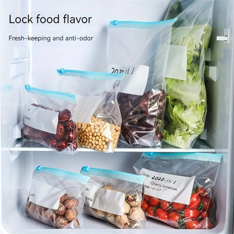 Description Picture 3 of item10/15/20PCS Silicone Food Storage Leakproof Reusable Stand Up Zip Shut Bags Cup Fresh Food Storage Bag Refrigerator Fresh Wrap