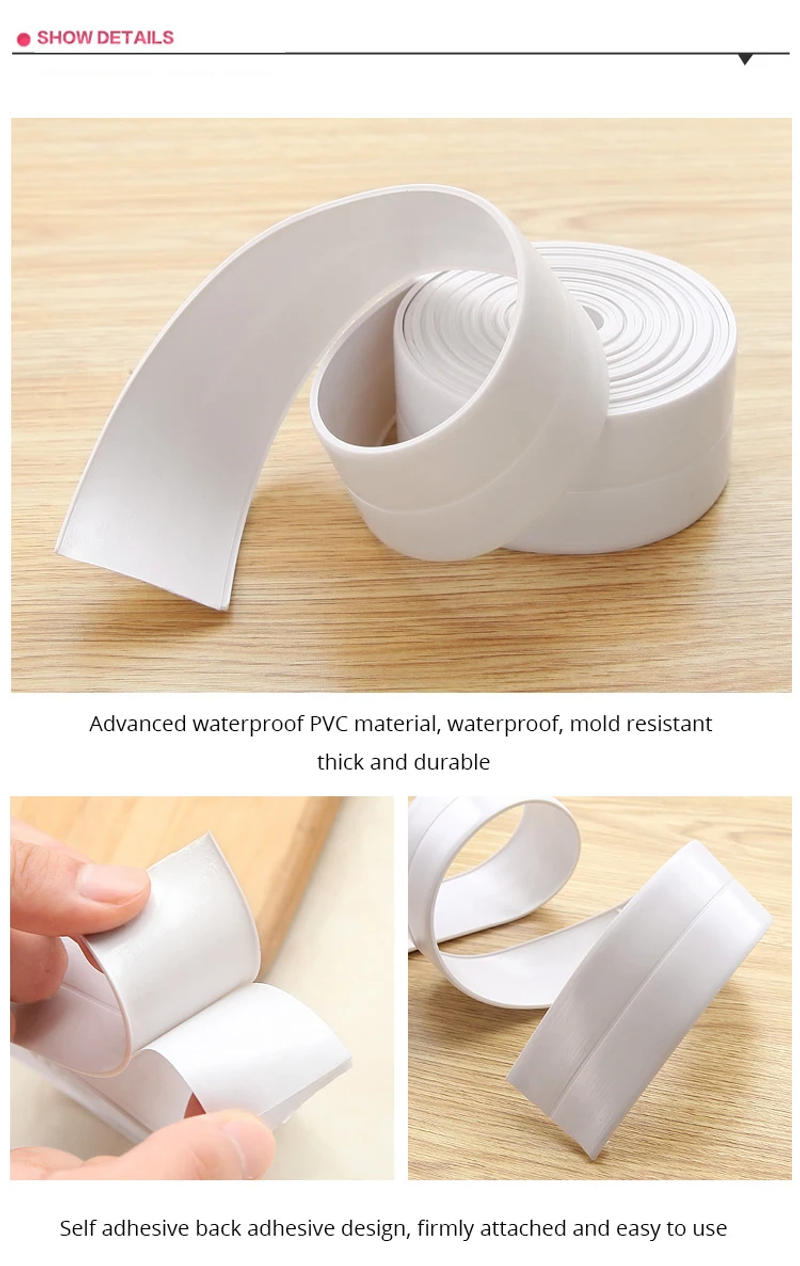 Description Picture 4 of item1pc Bathroom Waterproof Wall Stickers Sealing Tapes PVC Adhesive Sealing Strips Sink Edge Tape Kitchen Bathroom Accessories