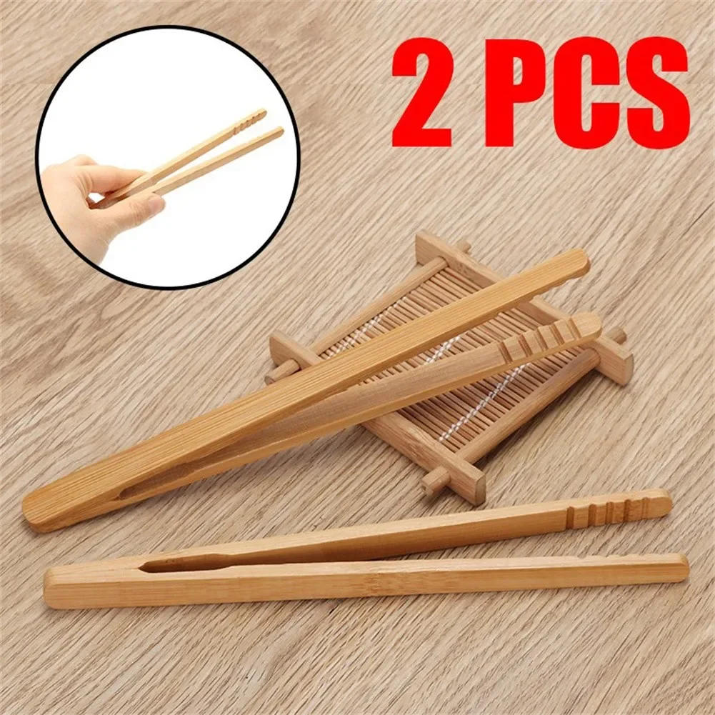 Description Picture 2 of item2Pcs 18cm Bamboo Wood Wooden Food Toast Salad Tongs Toaster Bacon Sugar Ice Tea Tong Tea Clips Teaware For Kitchen