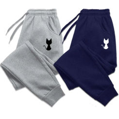 Cat Printed Autumn Winter Men's Sweatpants Solid Jogging Fleece Home Tracksuit Sport Fitness Trousers Fashion Casual Warm Pants