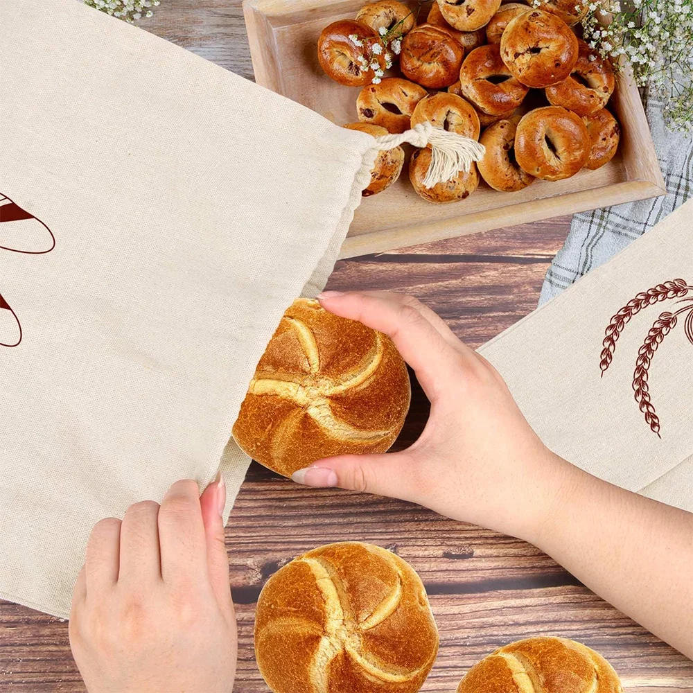 Description Picture 6 of itemLinen Bread Bags Reusable Food Storage Bags Large Drawstring Cotton Baguette Bag Fresh Eco Friendly Keeping Kitchen Organizer