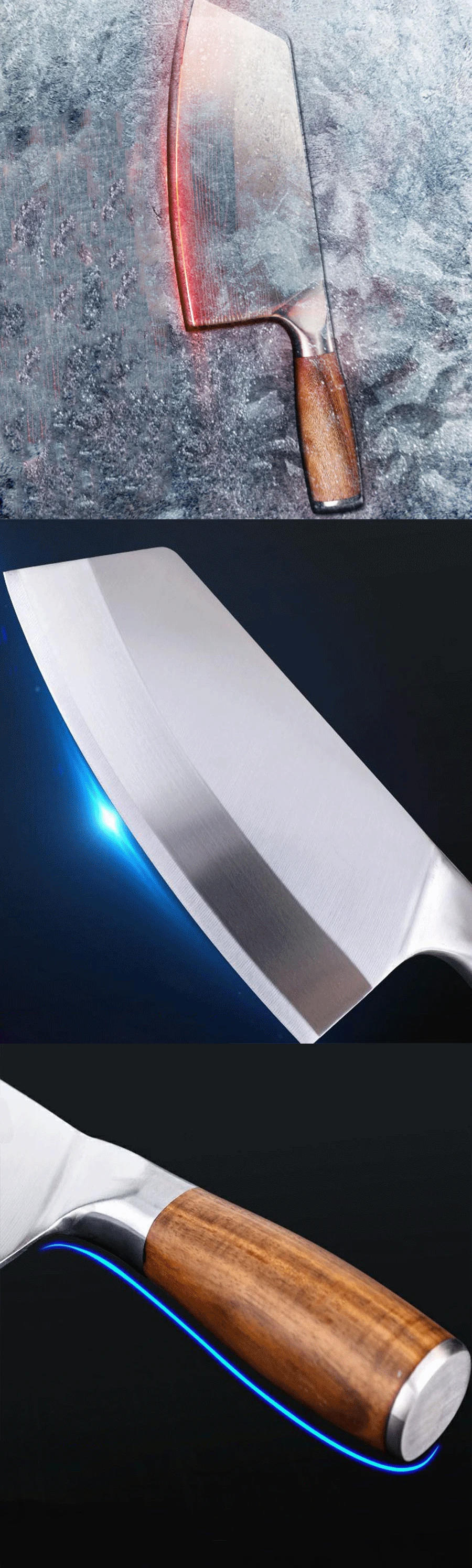 Description Picture 4 of itemProfessional Cleaver Knives Heavy Duty Chinese Knife Wooden Handle Laser Damascus Knife Cleaver Meat Chicken Fish Kitchen Knife