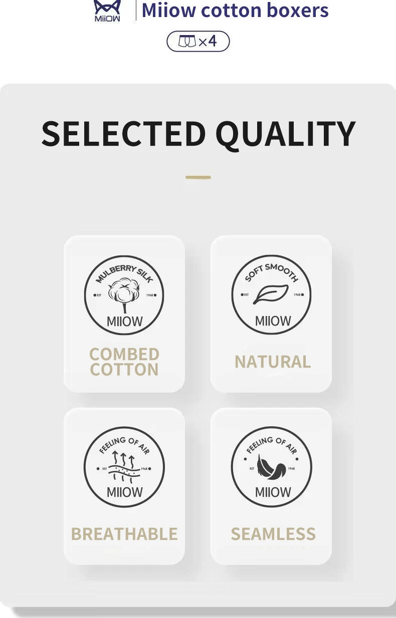 Description Picture 3 of itemMiiOW 4Pcs Cotton Men's Boxer Underwear Graphene Antibacterial Man Trunks Breathable Striped Men Underpants Boxers Male Panties