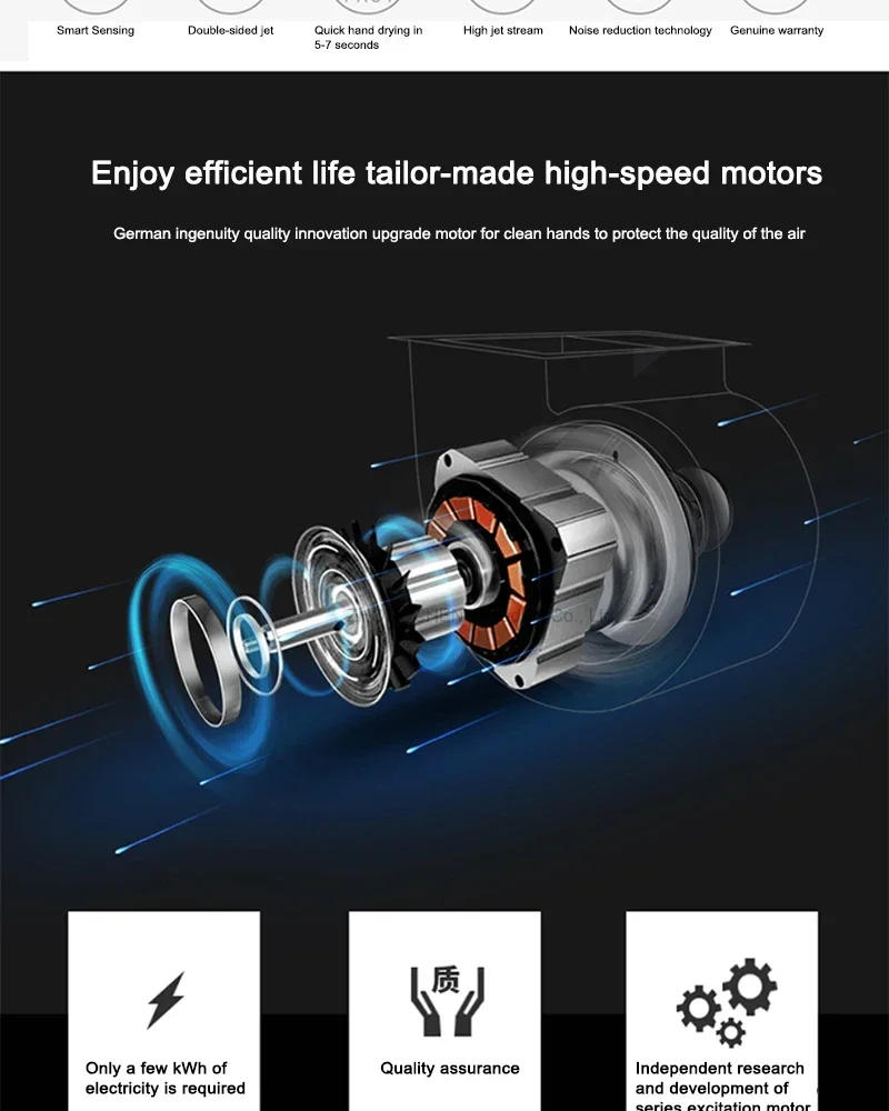 Description Picture 4 of itemFull New Hand Dryer Induction Hotel Restauran High Speed Jet-type Hand Drying Machine Double-sided hand dryer 220v