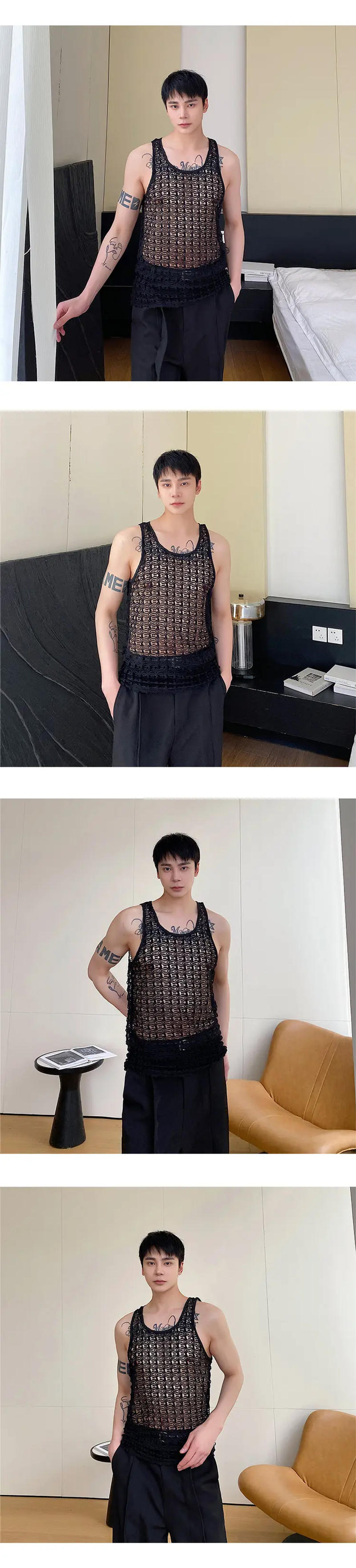 Description Picture 3 of itemLUZHEN Summer Hollow Perspective Design Trendy Sleeveless Vest Personality Stylish High Street Original Men's Tank Tops LZ2121
